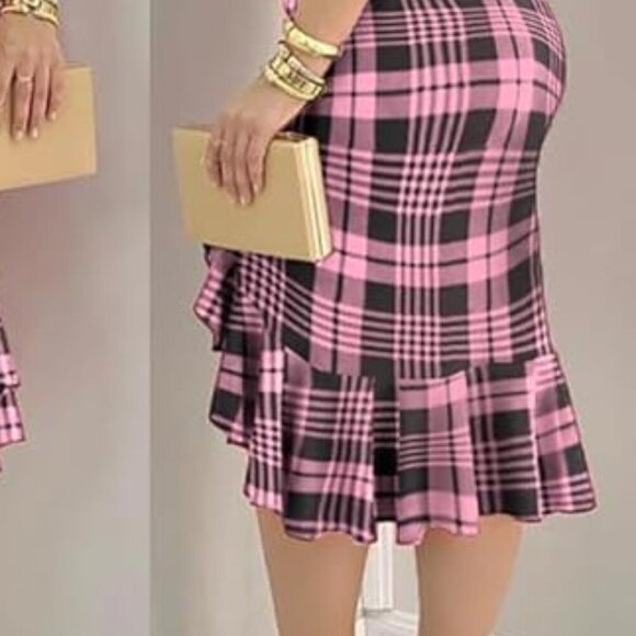 ChicMe Pink Plaid Bodycon Ruffle Hem Dress – Size S – NWOT - Picture 6 of 6
